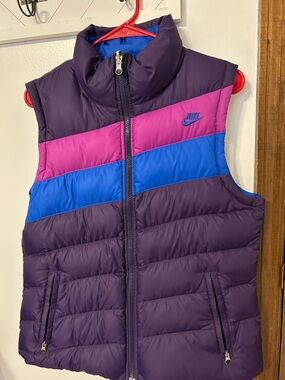 Nike Kids Purple Puffer Vest with Pink & Blue Stripes